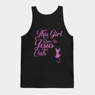 This Girl Runs On Jesus And Cats print Christian Gift Tank Top